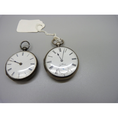 838 - Two silver pocket watches, a/f