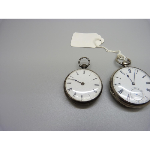 838 - Two silver pocket watches, a/f