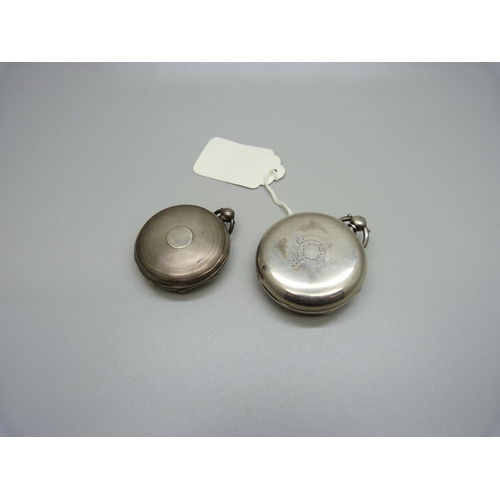 838 - Two silver pocket watches, a/f