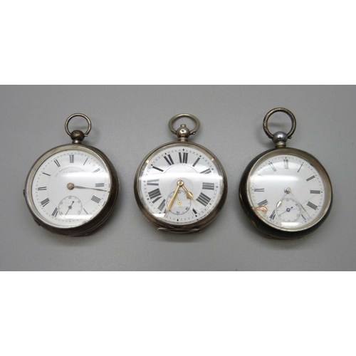 840 - Three silver pocket watches, a/f