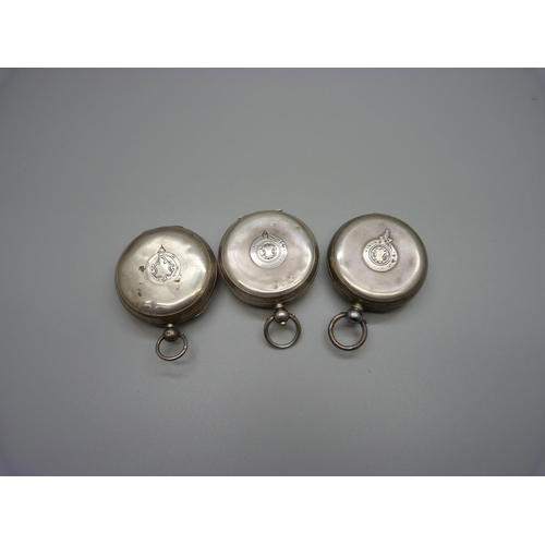 840 - Three silver pocket watches, a/f