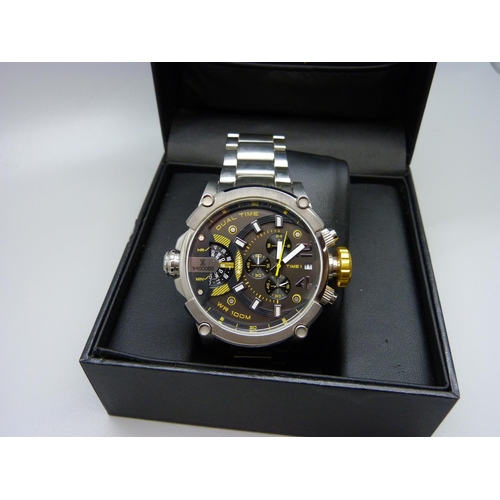 843 - A Timecode Dual Time 100m wristwatch, boxed