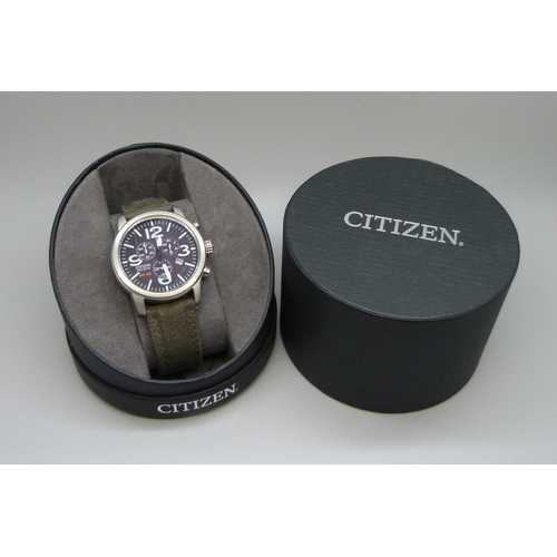 846 - A Citizen Eco-Drive WR100 Chronograph wristwatch, boxed, glass scratched