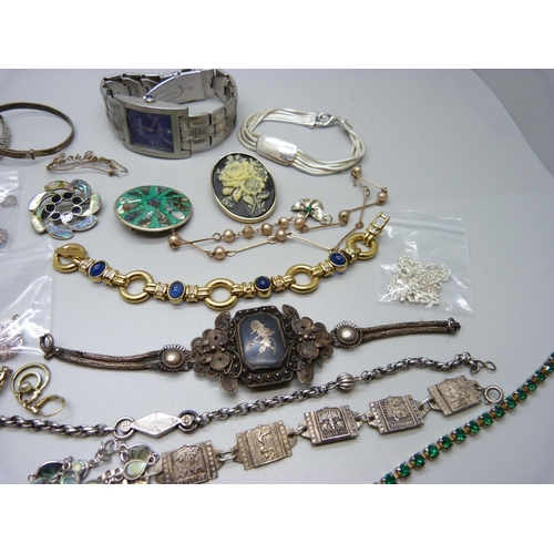 857 - Costume jewellery including an Amadeus watch and mother of pearl necklace