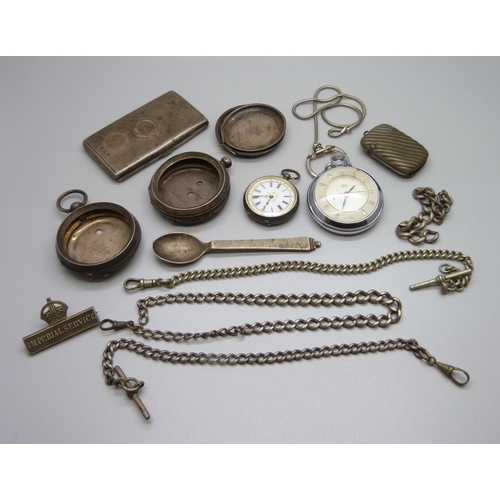 864 - A Victorian silver case by George Unite, a Georg Jensen silver spoon, a silver fob watch, a silver A... 