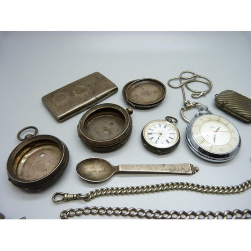 864 - A Victorian silver case by George Unite, a Georg Jensen silver spoon, a silver fob watch, a silver A... 