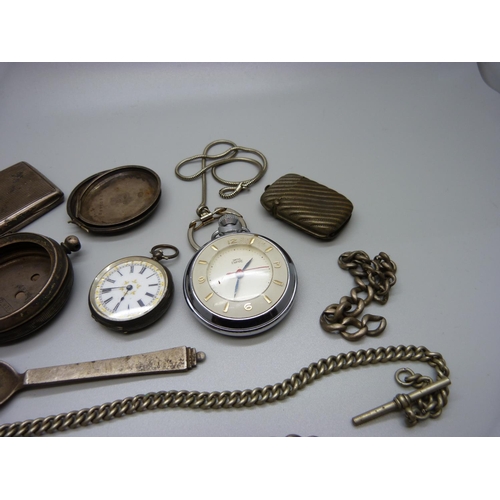 864 - A Victorian silver case by George Unite, a Georg Jensen silver spoon, a silver fob watch, a silver A... 