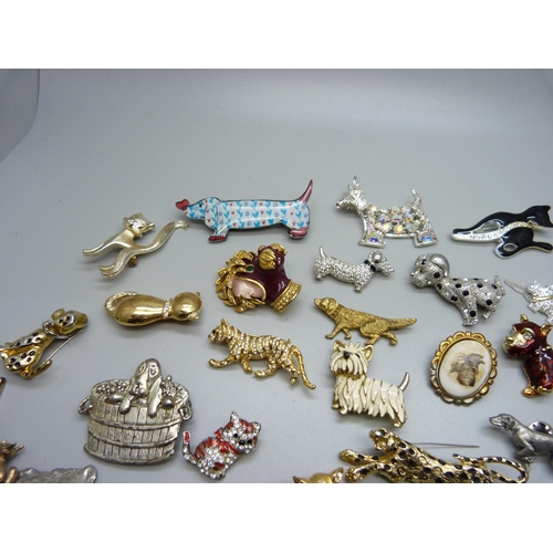 866 - A collection of dog and cat brooches