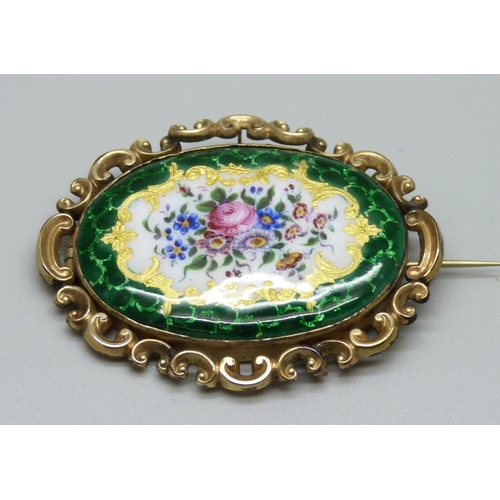 910 - An enamelled c.1900 brooch in original box, 55mm