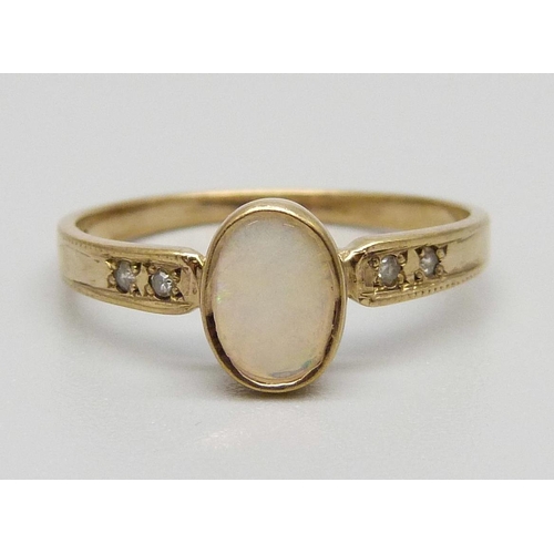 939 - A 9ct gold, Ethiopian opal and diamond ring, 1.3g, N