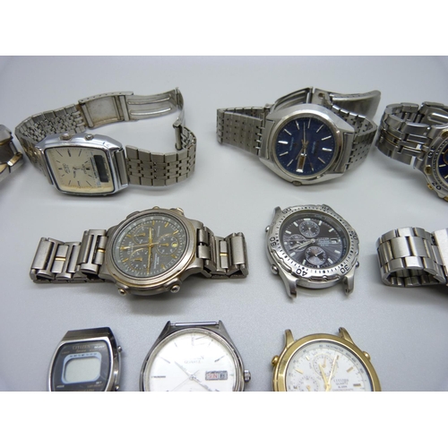 949 - Seven Citizen wristwatches including chronograph, a Bulova wristwatch and two other wristwatches