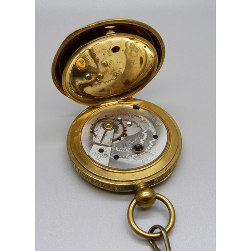 950 - An early 20th Century Swiss made pocket watch in gold tone case, the inner case marked Awarded 6 Pri... 