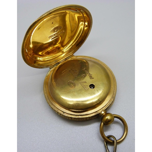 950 - An early 20th Century Swiss made pocket watch in gold tone case, the inner case marked Awarded 6 Pri... 