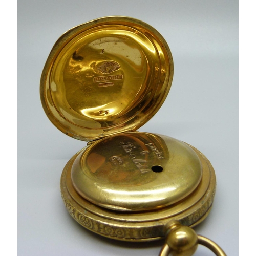 950 - An early 20th Century Swiss made pocket watch in gold tone case, the inner case marked Awarded 6 Pri... 