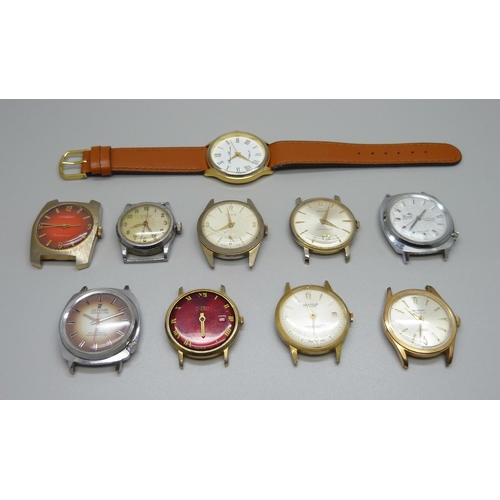 954 - Ten mechanical wristwatches, one lacking glass, one with loose second hand