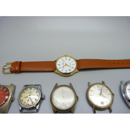 954 - Ten mechanical wristwatches, one lacking glass, one with loose second hand