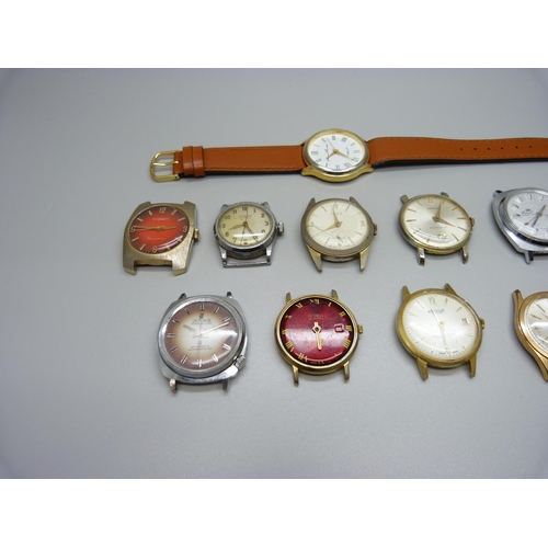 954 - Ten mechanical wristwatches, one lacking glass, one with loose second hand