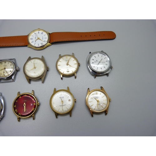 954 - Ten mechanical wristwatches, one lacking glass, one with loose second hand