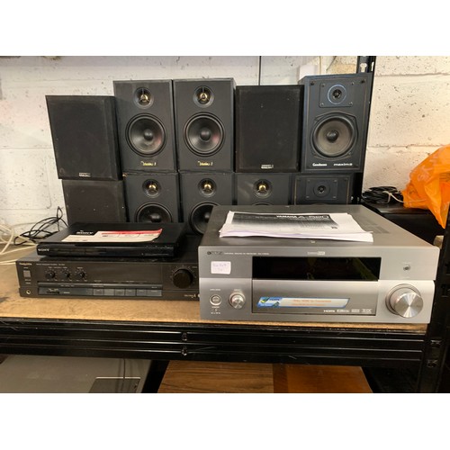 2263 - Sony DVD player and Technics amplifier, Yamaha A-520 HDMI amplifier and 10 mixed speakers  *This lot... 