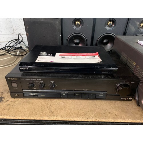 2263 - Sony DVD player and Technics amplifier, Yamaha A-520 HDMI amplifier and 10 mixed speakers  *This lot... 