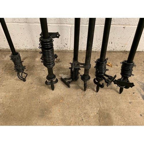 2291 - 5 mixed size black curtain poles with twist and fleur de lys finals