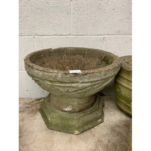 2392 - 3 round stone planters: one vase-style 22