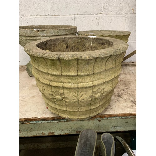 2392 - 3 round stone planters: one vase-style 22