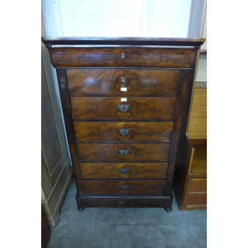 120 - A 19th Century French mahogany semainier chest, 151cms h, 97cms w, 47cms d