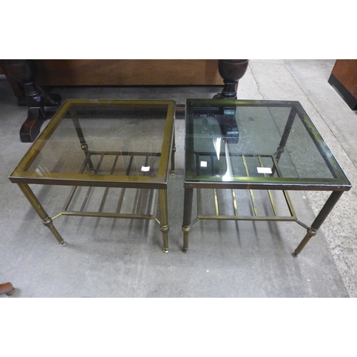 135 - A pair of Italian brass and glass topped square occasional tables