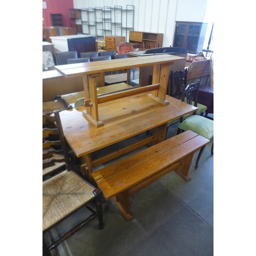 199 - A pine refectory table and two benches