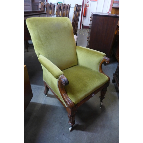 95 - A Regency Gillows mahogany and green fabric upholstered library armchair