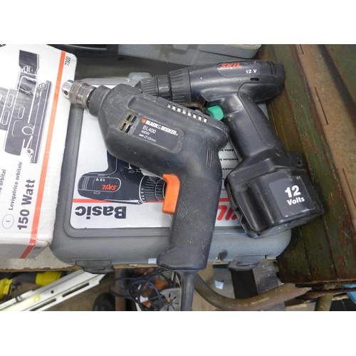 2005 - Black & Decker drill, Skil cordless drill, Skil orbital sander and 300mm tile cutter