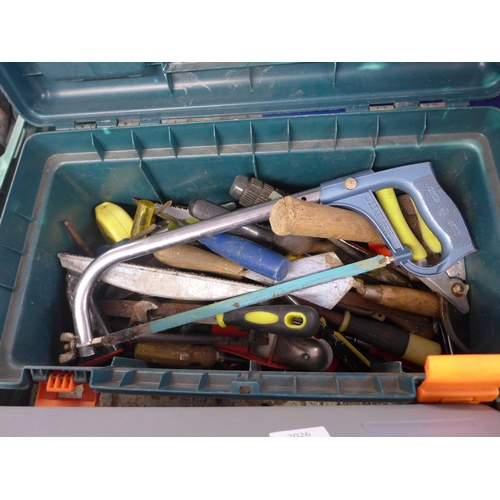 2026 - Two tool boxes, a suitcase and hand tools, inc, vice, oil can, files, screwdrivers, tape measures an... 