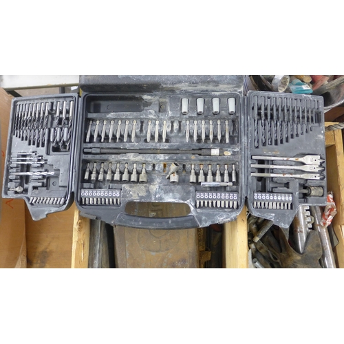 2048 - Two large Stilsons and qty of drilling and diamond drilling items: drill bits, extenders