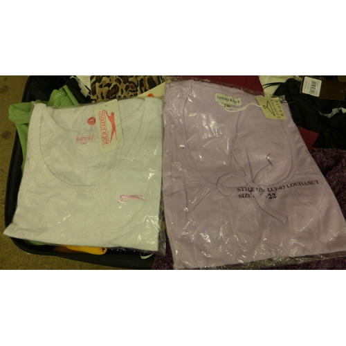 2064 - 3 suitcases, 2 containing tagged unused women's clothing, 1 containing men's clothing, appox 50-60 i... 