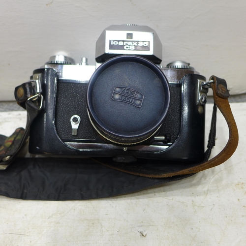 2204 - Zeiss Ikon Icarex with Zeiss Ikon 2.8/50 lens in case - National PE-2057 flash Nikon FG 35mm SLR cam... 