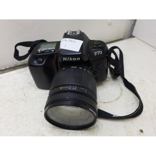 2216 - Nikon F70 35mm camera and Nikon Zoom 310 AF 35mm camera in carry bag with Tamron 28-200mm LD lens, t... 