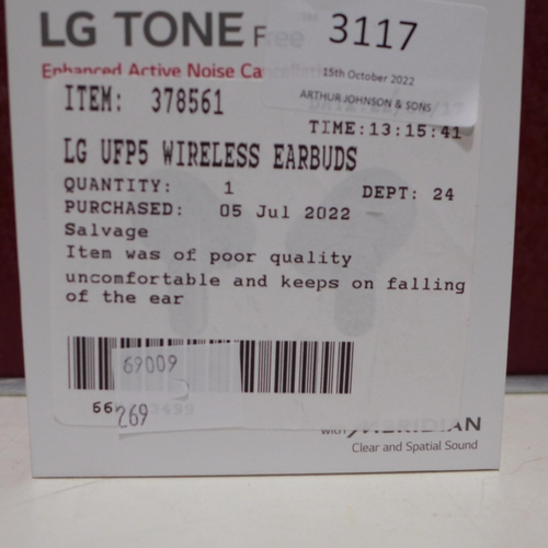 3117 - Lg Ufp5 Wireless Earbuds Tone-Ufp5    (269-131)   * This lot is subject to vat