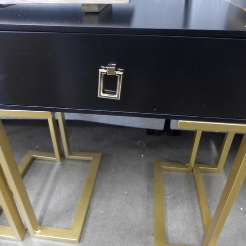 1373 - A pair of black bedside tables with gold legs