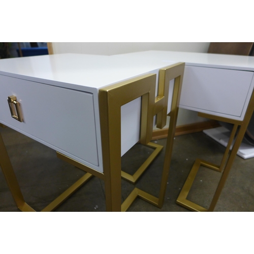 1379 - A pair of white bedside tables with gold legs