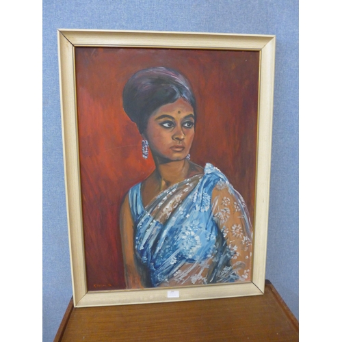 293 - K. Waltham, portrait of a Hindu lady, oil on board, framed