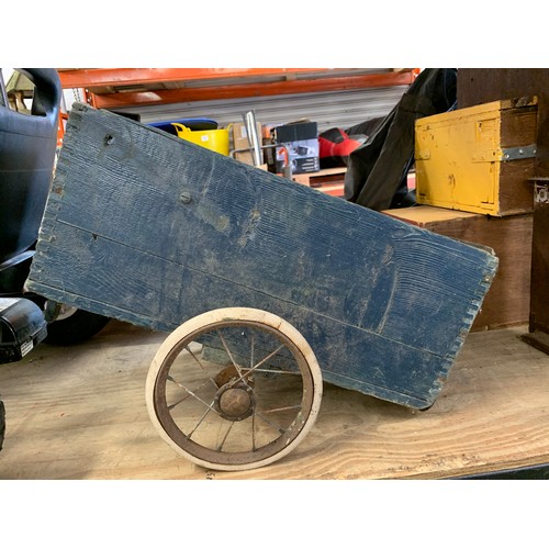 2150 - Vintage wooden bike trailer/trolley/carton