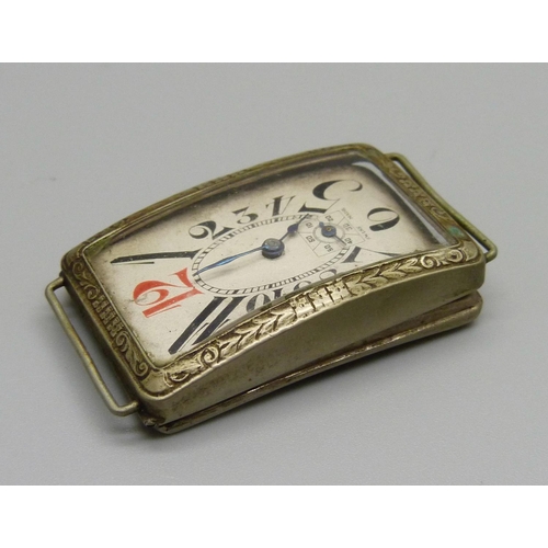 1003 - An extra large Art Deco wristwatch with red 12, 21mm wide