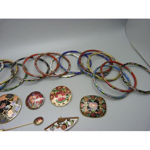 1007 - Cloisonne enamelled jewellery, twenty bangles and nine brooches