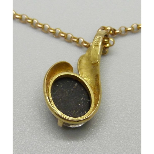 1026 - An 18ct gold pendant, marked 18k, and a 9ct gold belcher chain, total weight 3.7g