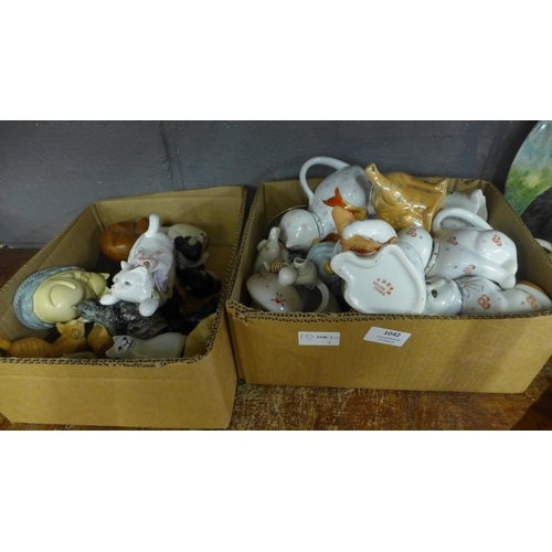 1042 - A collection of cat and dog figures and novelty cat teapots **PLEASE NOTE THIS LOT IS NOT ELIGIBLE F... 