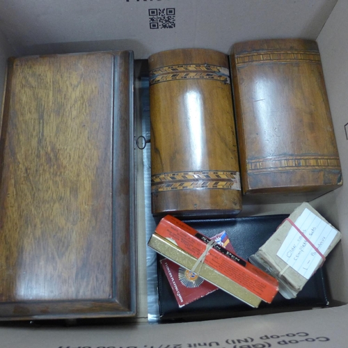 1052 - Three boxes, jewellery, travel set, pens, playing cards and postcards **PLEASE NOTE THIS LOT IS NOT ... 