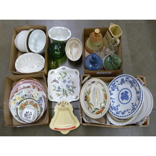 1077 - Four boxes of china including breweriana and jelly moulds **PLEASE NOTE THIS LOT IS NOT ELIGIBLE FOR... 