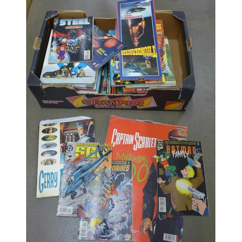 1079 - Five comics, two Thunderbirds calendars, other annuals including Rupert, Thunderbirds, Blue Peter, e... 