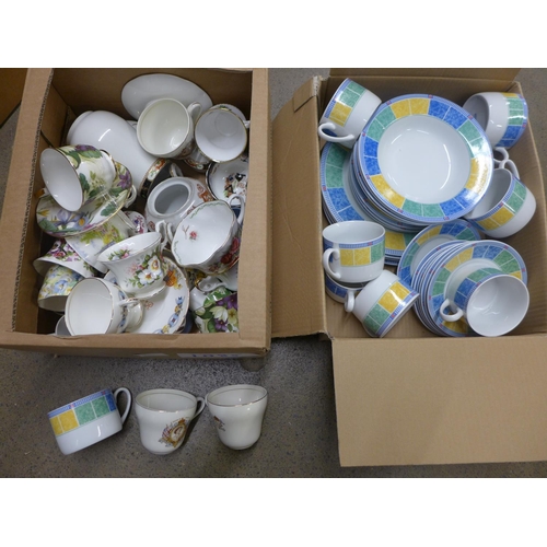 1085 - Two boxes of tea wares including Royal Albert and Wedgwood **PLEASE NOTE THIS LOT IS NOT ELIGIBLE FO... 